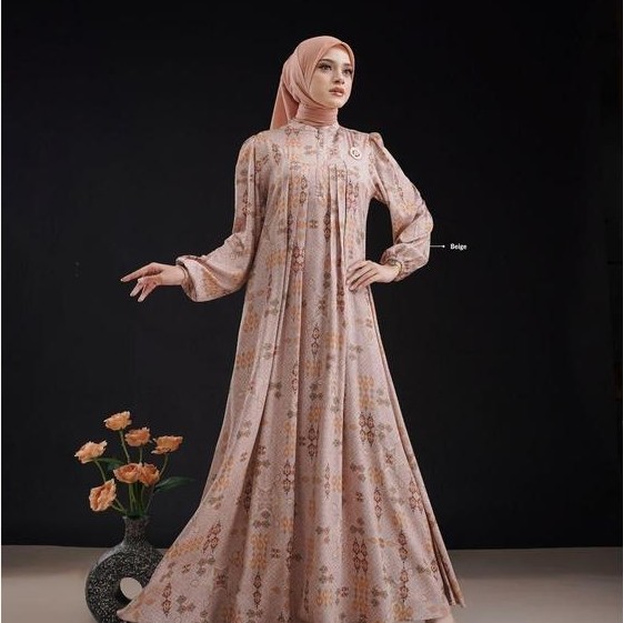 [Bisa Cod] Gendhis Dress Midi Nadheera Luxury Rayon Premium Gamis Gendis Motif Terbaru Nadhera