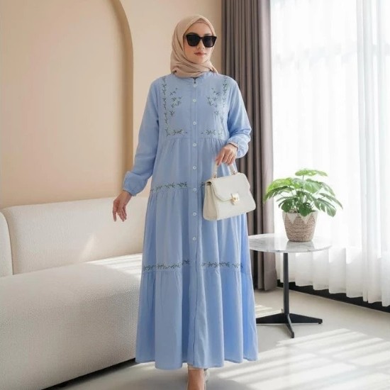 Azzura Midi Dress Gamis Panjang Salur Bordir Ruffle