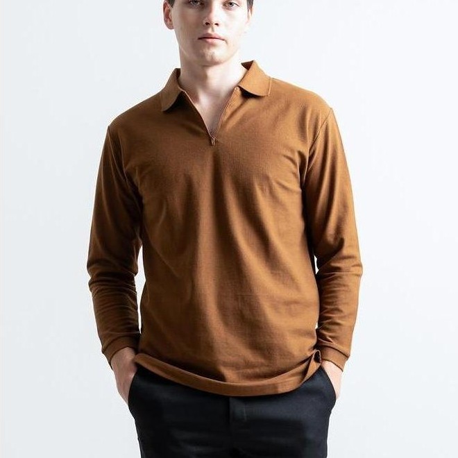 Thsr- Hsrm - Pozi Polo Zipper Long Sleeve | Kaos Polo Pria Lengan Panjang