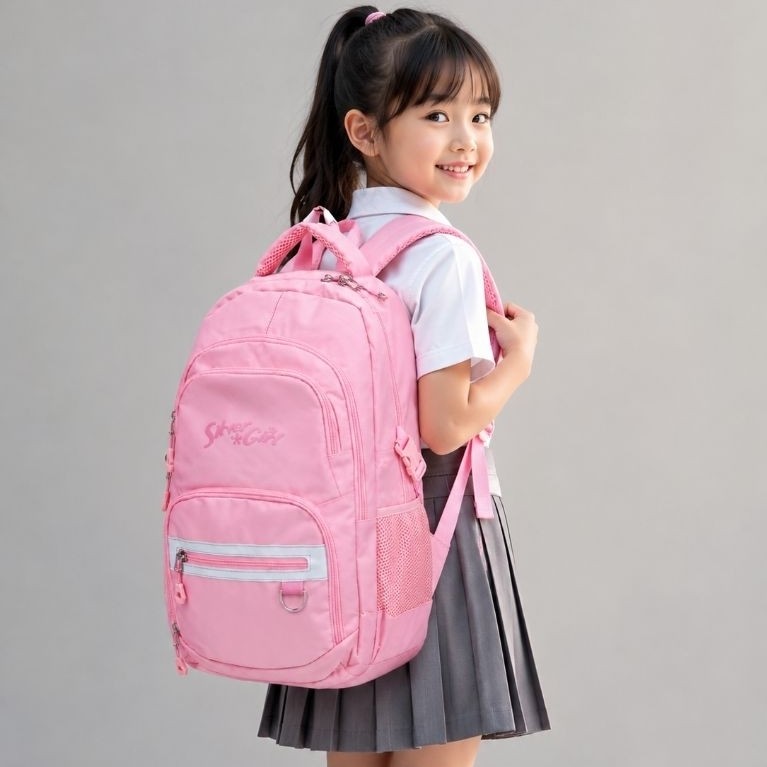 Italy Bags - Tas Ransel Sekolah Anak Perempuan Alto Pink Korean Style Waterproof Banyak Kantong