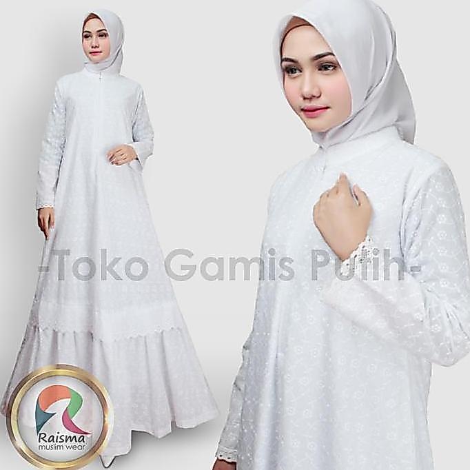 Khza- Baju Gamis Putih Rempel Bah Katun Bordir / Gamis Putih