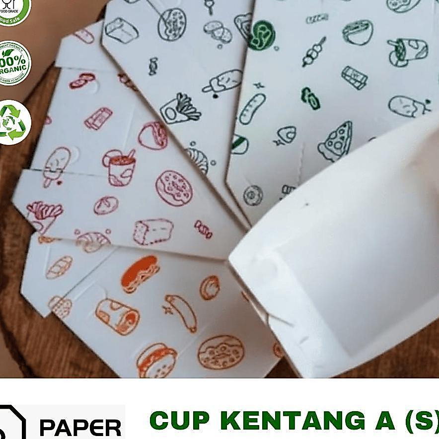 (100Pcs) Cup Kentang A (Small) Motif / Kotak Cup Kentang / Food Paper Tray / Kotak Toast / Kotak Sna