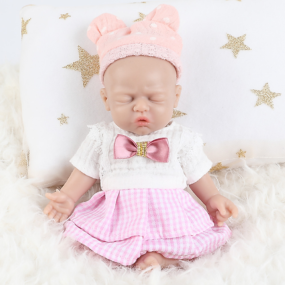 IVITA 7" 100% Full Silicone Reborn Baby Doll Lifelike Mini Sleeping Girl Doll for Anti-Stress