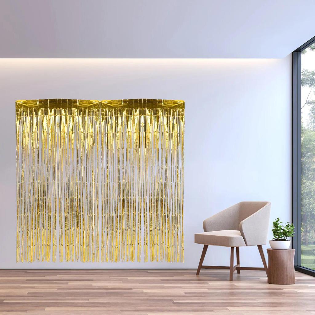 3Pcs Gold Tel Curtain Backdrop 1M X 2M Foil Fringe Party Streamers for Birthday ce sco Photo Booth G