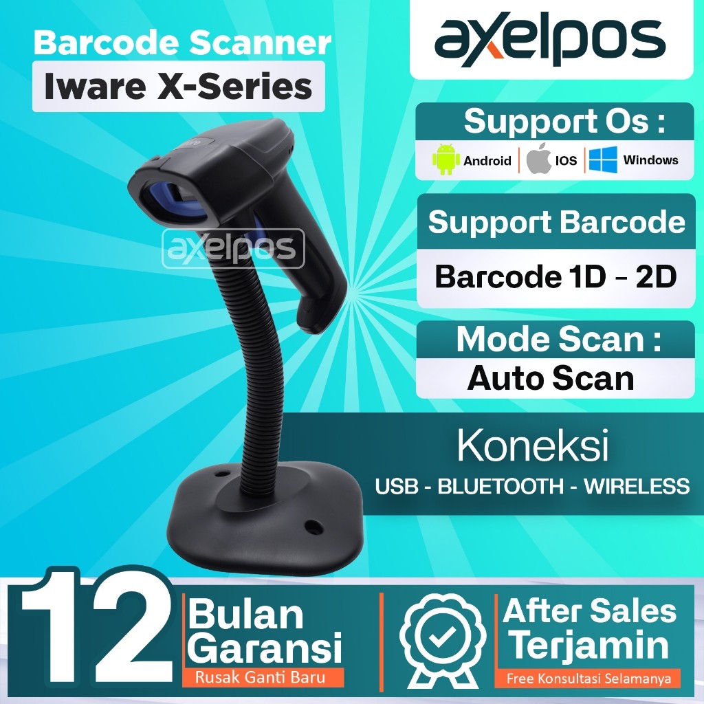 s Ll Axelpos Barcode Scanner Usb Bluetooth Wireless 1D/2D Auto Scan Iware X-Seriesterbaikk