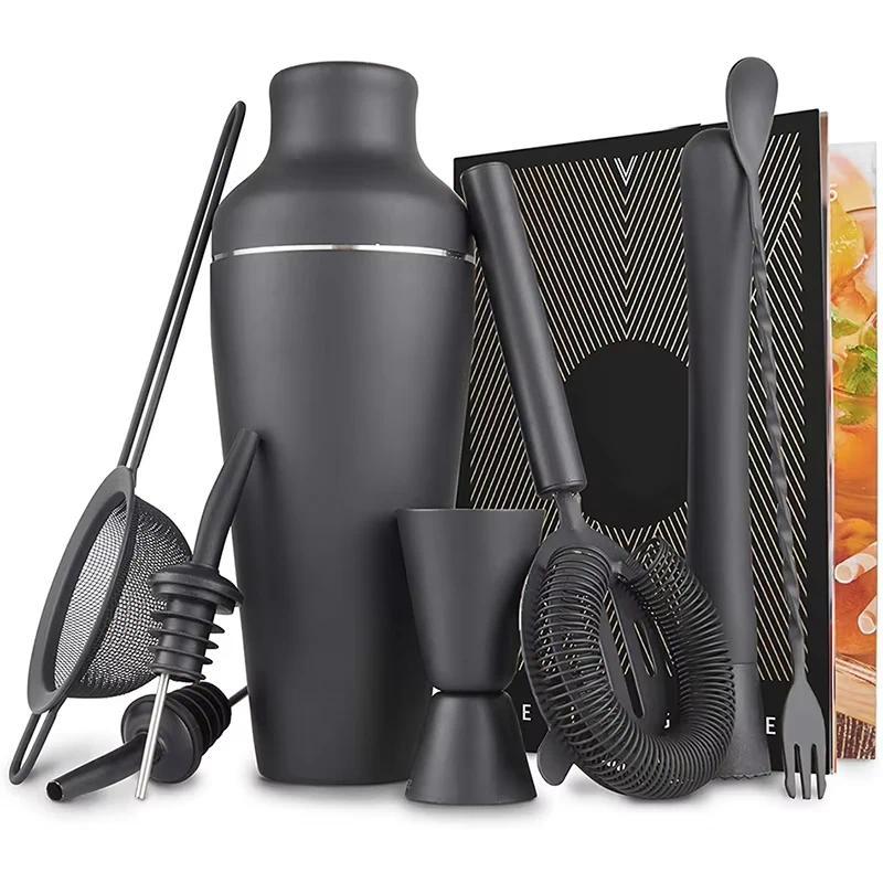 Cocktail Set, Cocktail Making Set, Parisian Matte Black 9 Piece Stainless Steel Cocktail Shaker Set,