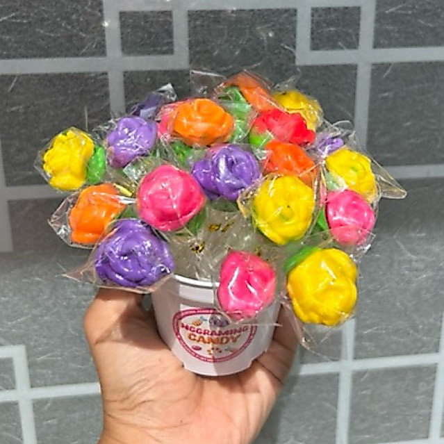 Permen LOLIPOP BUNGA MAWAR FREE POT 20/pack candy permen