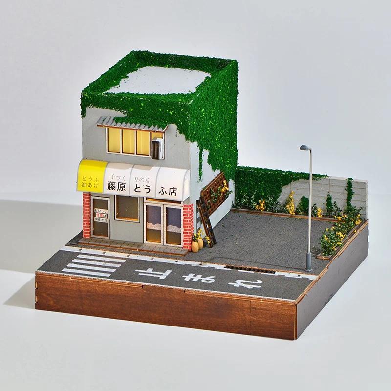 Diorama Toko Tahu Jepang Skala 1:64 – Kit DIY – Pemandangan Jalan Miniatur dengan Lampu LED & Bangun
