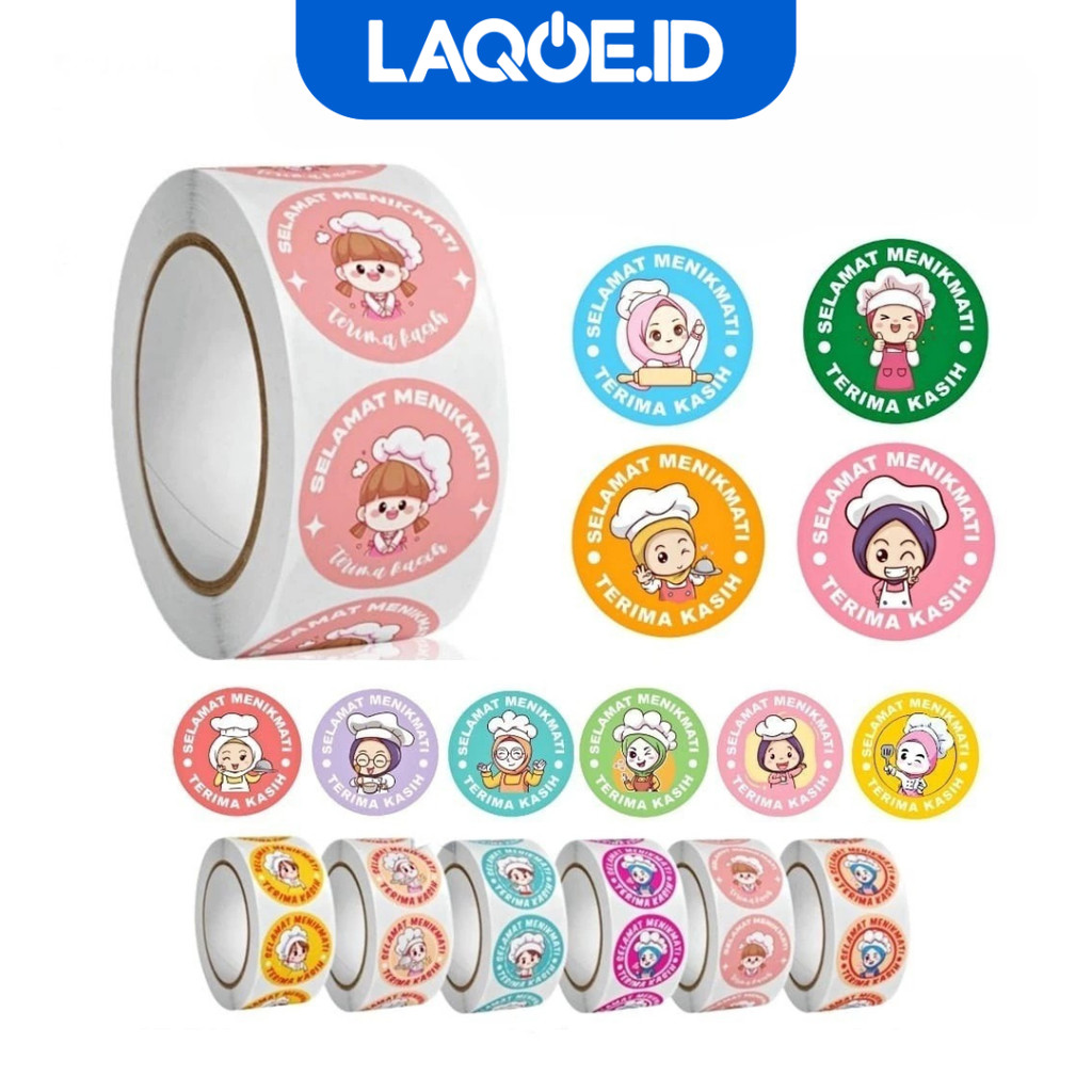 500 PCS Stiker Label Bulat Roll Selamat Menikmati Terimakasih Tempelan Jualan Makanan D5009 - Laqoe