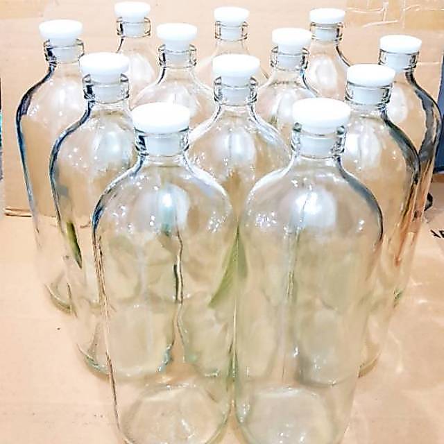 / 10  ( sepuluh )    BOTOL KACA 1 LITER  /  BOTOL BENSIN BOTOL JAMU KACA 1 LITER  / BOTOL UNTUK JAMU