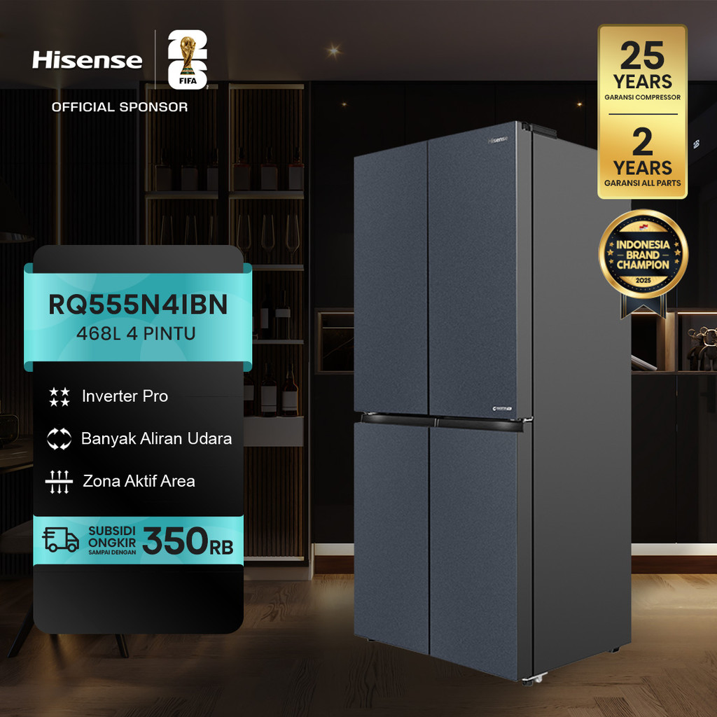 Hisense Kulkas 4 Pintu - RQ555N4IBN - 468L Gross Capacity - Refrigerator