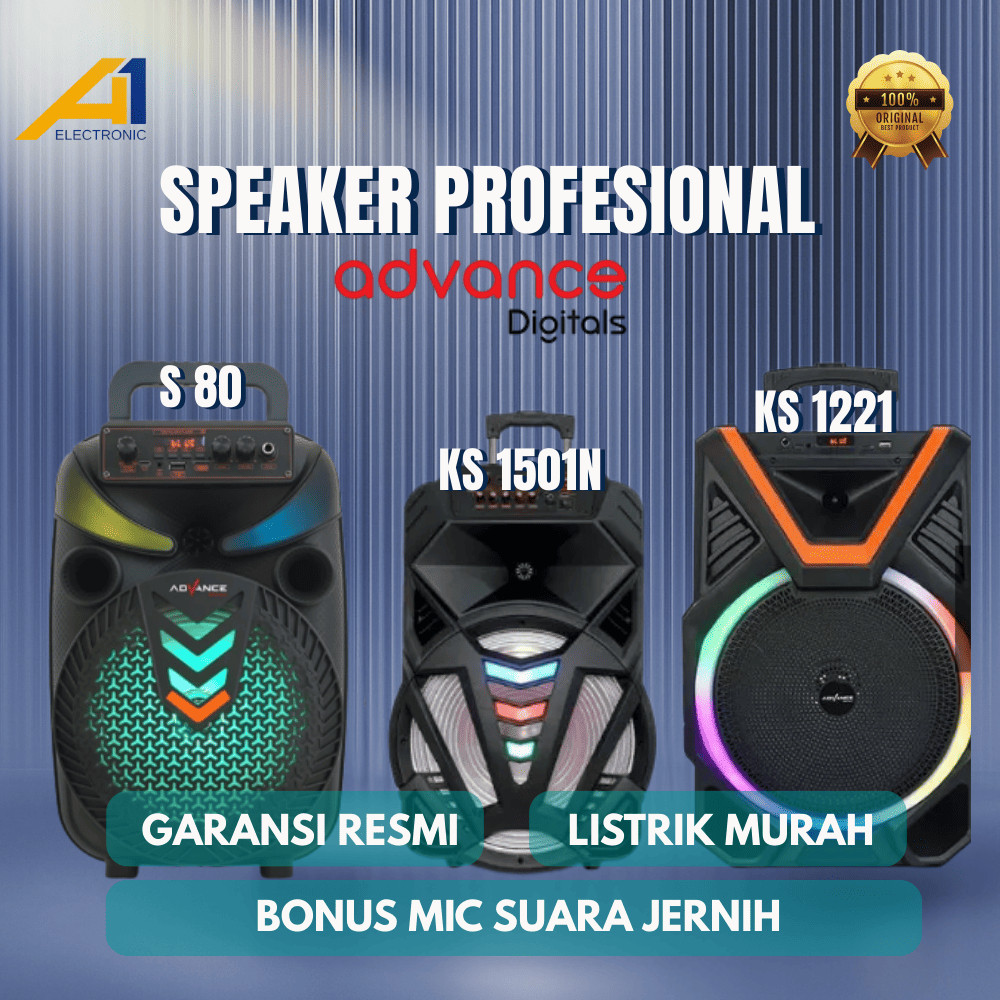 ADVANCE Speaker Portable Aktif 8 Inch, 12 Inch, 15 Inch Bluetooth Trolley Karaoke Free Microphone