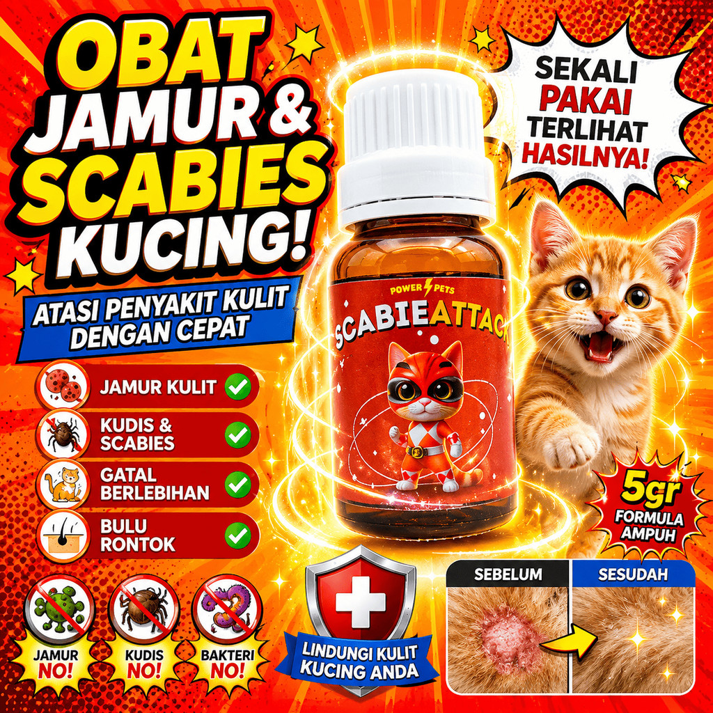 Scabie Attack 5gr Obat Jamur Kucing Luka Penyakit Kulit | Bulu Rontok Ketombe Abses Borok Bernanah A