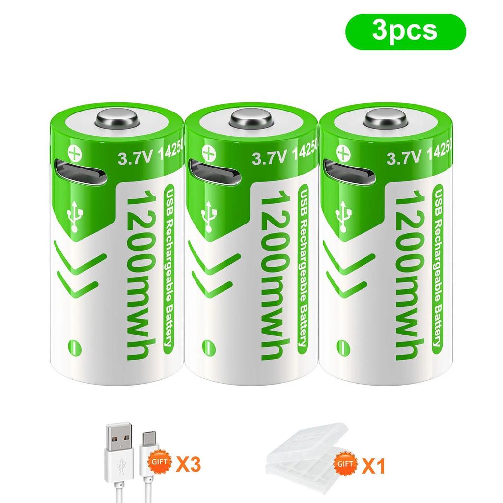 3.7V USB 14250 ER14250 Rechargeable Lithium Battery 1/2AA ER 14250 LS14250 Battery For Probes, Therm