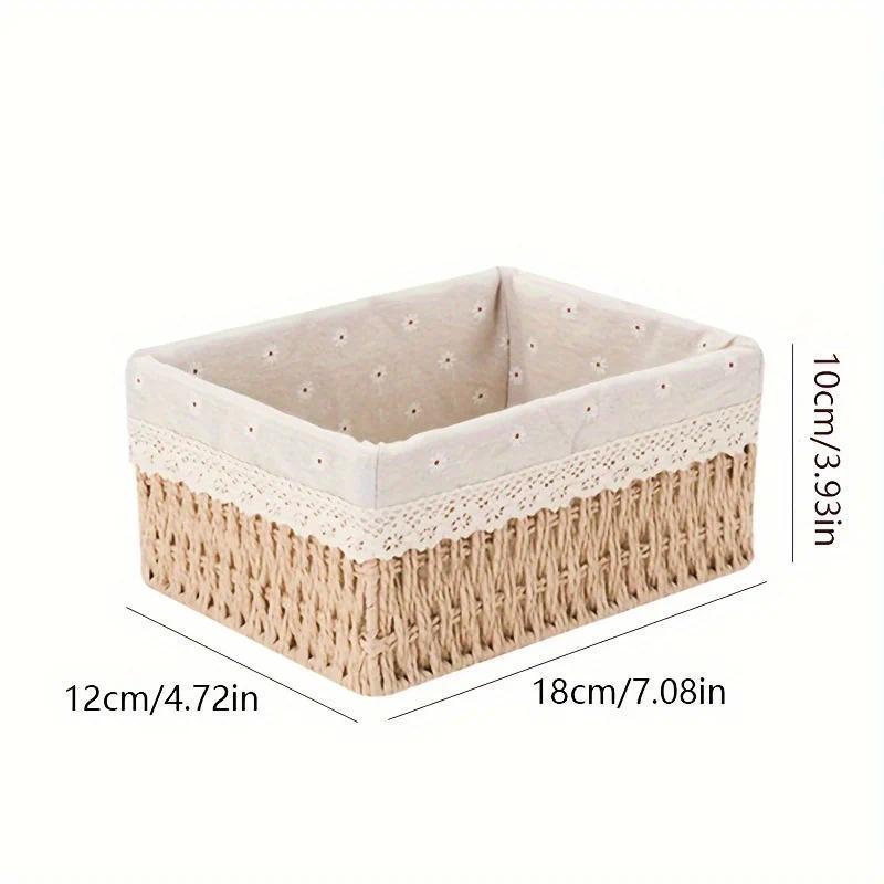 Handmade Rattan Storage Basket, Desktop Rattan Storage Basket With Removable Lace Lining, Suitable F
