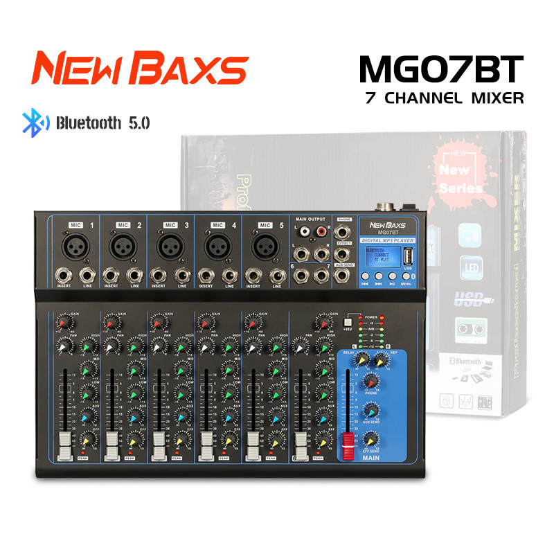 NEW BAXS Mixer audio murah 7 channel MG07-BT mixer audio murah meriah asli EQ, Support Bluetooth, US