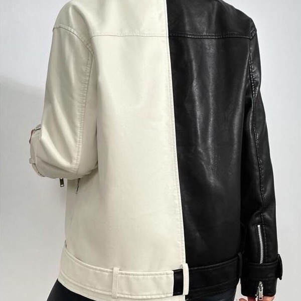 pengiriman cepat Jaket Kulit Wanita Riders Hitam Putih / Leather Jacket