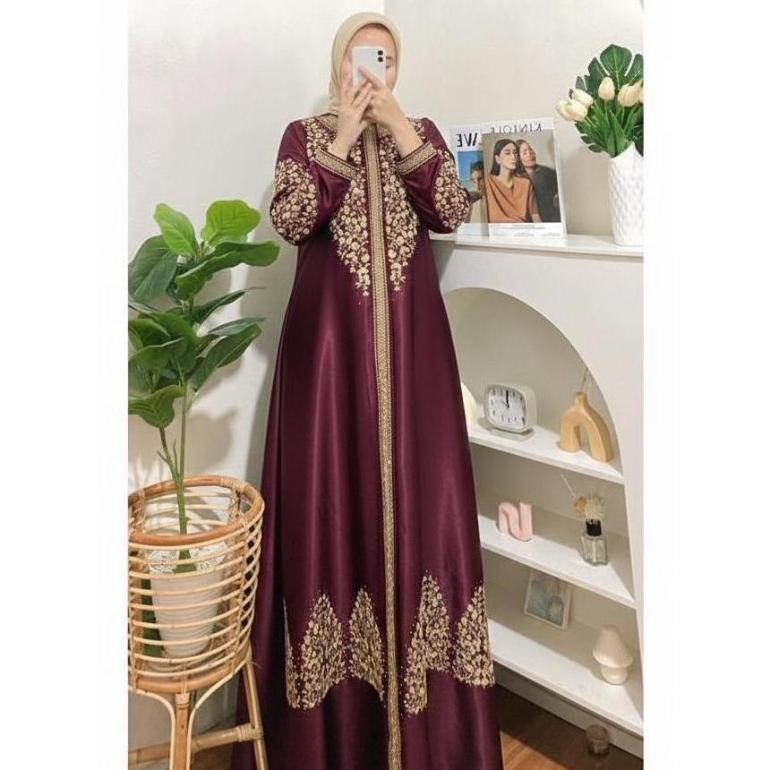 Gamis Pesta Bordir Sulam Bunga Cantik //Dress Muslim Elegan Tbk