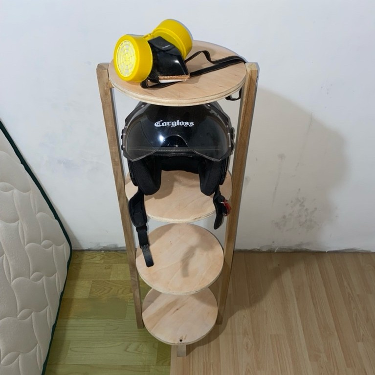 rak helm kayu jati plywood rak serbaguna