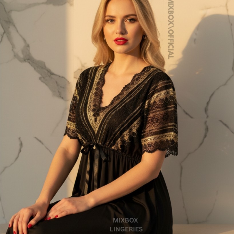 Mixbox Dress daster baju tidur wanita Berlengan Tidan Terawang V Neck LD 130 - Pamela