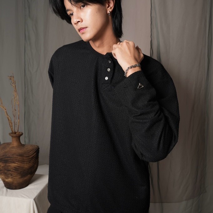 Henley Longsleeve Shirt - Ascot Side-Button Black