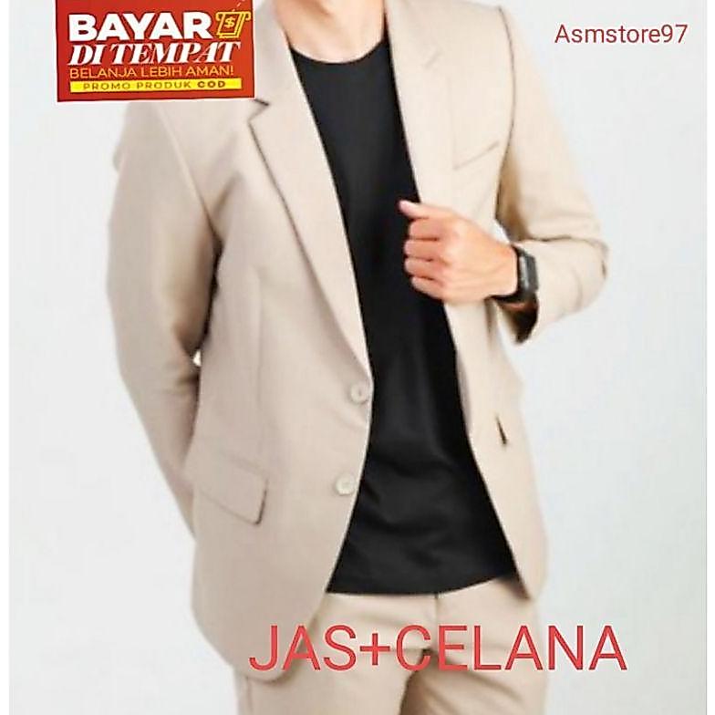 Diskon Stelan Jas Pria Cream/Jas Full Cream/Jas Formal