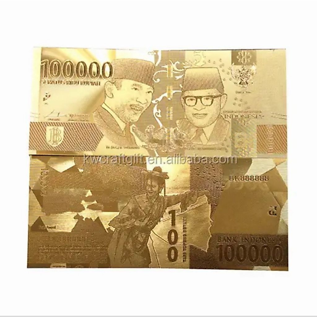 promo uang souvenir gold foil 100000 soekarno hatta tersenyum elegant mewah