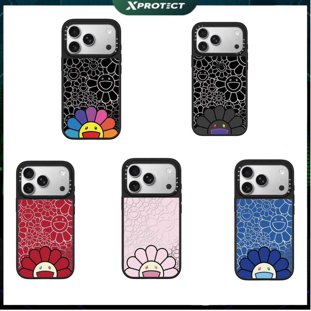 Case iPhone Premium iPhone 13 14 15 16 17 Pro Max Plus Air TPU Casing Murakami Rainblow Flower Impac