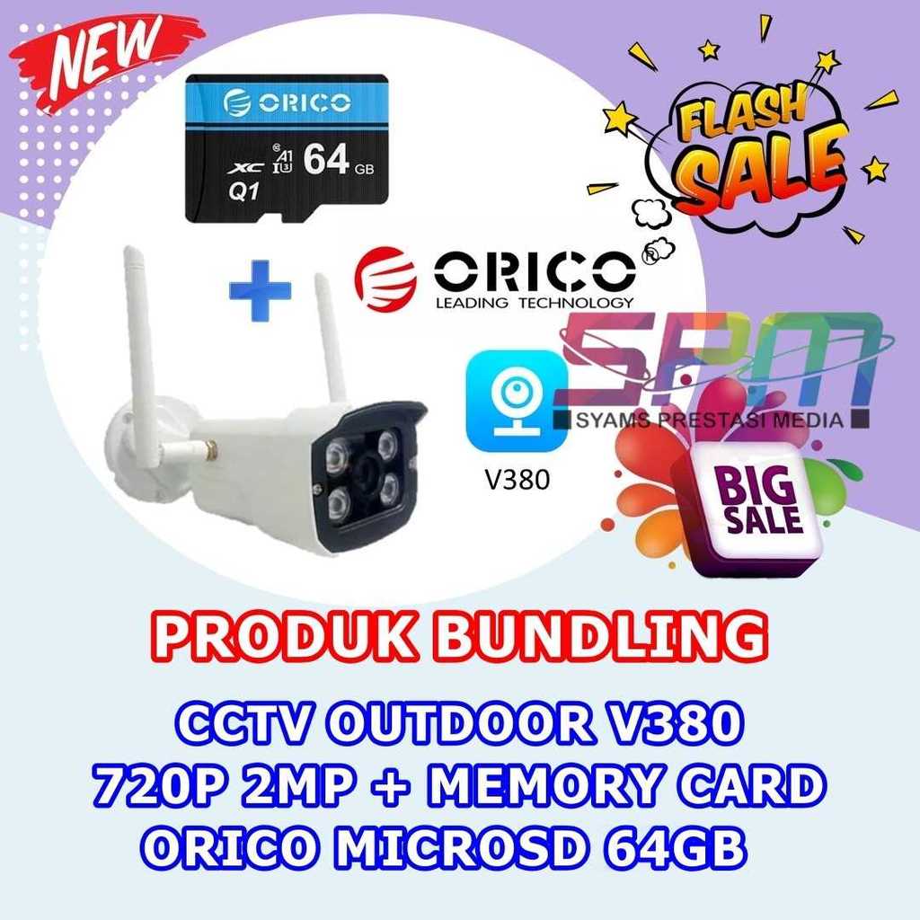 CCTV OUTDOOR V380 720P 2MP + MEMORY CARD ORICO MICROSD 64GB HEMAT