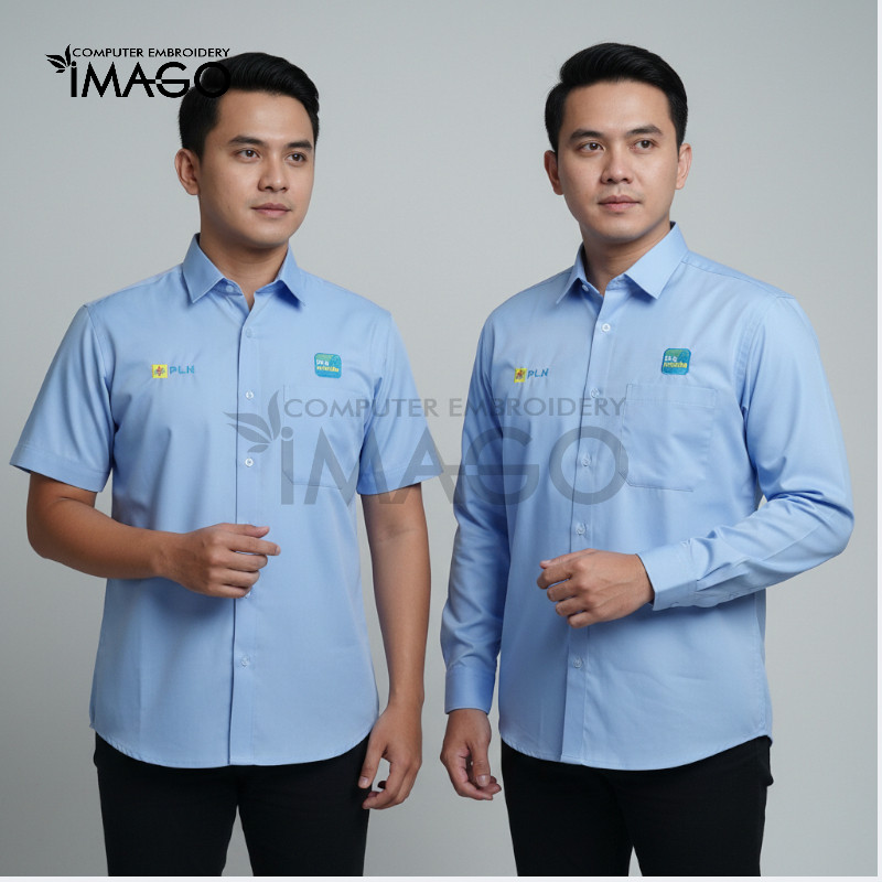 Kemeja PLN Mobile Kemeja Kerja PLN Formal PDH Pria Biru Muda by ALISAN