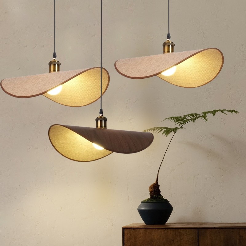 Lampu Gantung Kain Wabi Sabi Lampu Plafon Ruang Tamu Meja Makan Kamar Tidur Cafe Estetik Topi Jerami