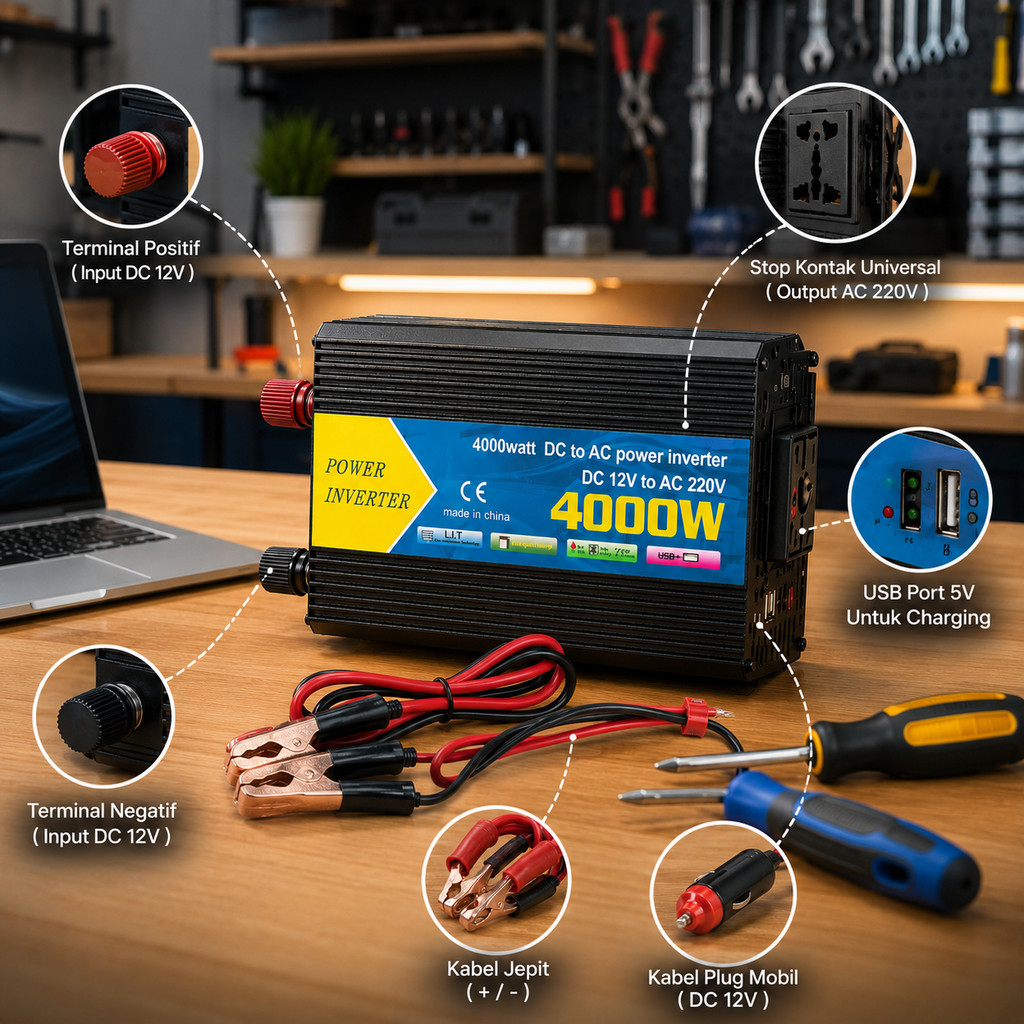 Inverter DC 12V Ke AC 220V 4000W Power Inverter Mobil Aki Converter Tegangan Portable Emergency Powe