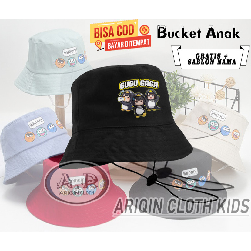 Redmerch // topi bucket hat anak gambar cute gugu gaga penguin gambar karakter lucu bisa design suka