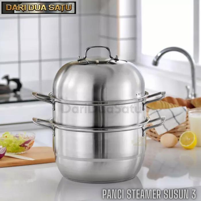 Panci Steamer Susun 3 Stainless Steel Panci Kukus