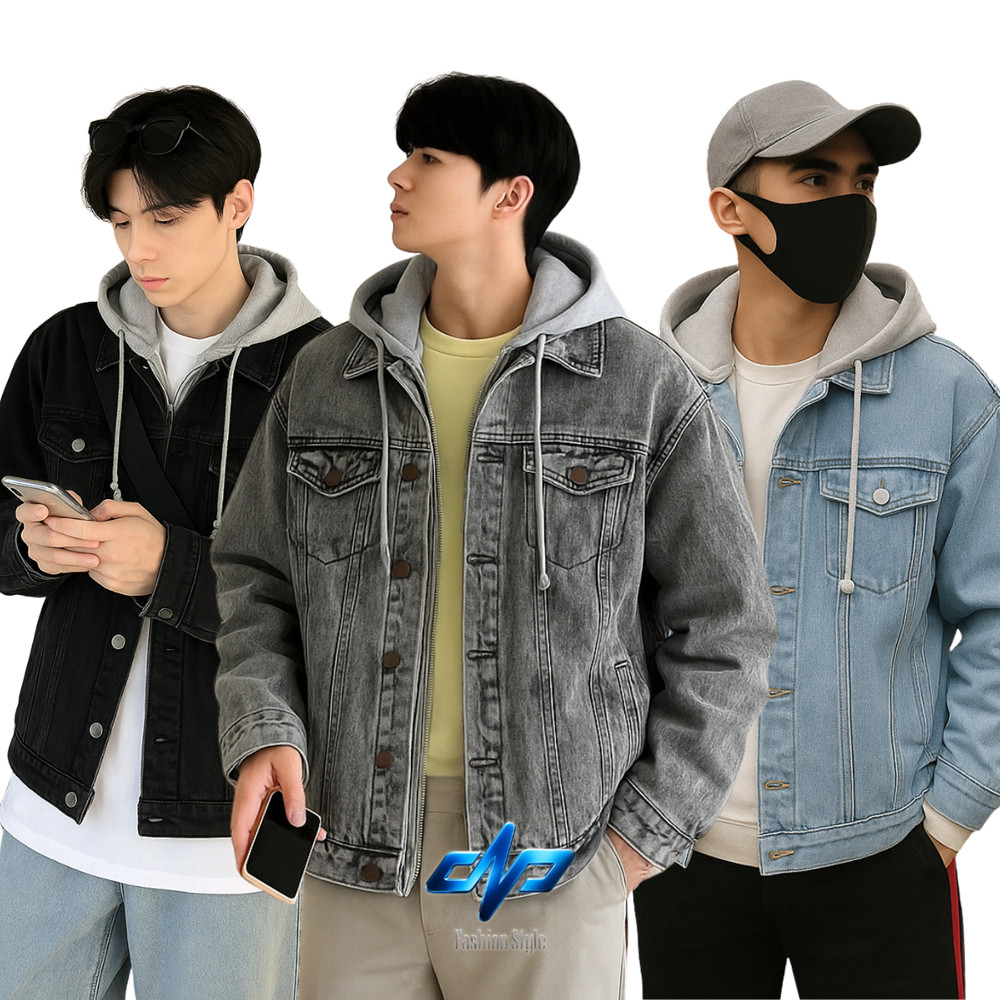 GRS.co Jaket Jeans Hoodie Pria Denim Cindung Tebal M-XXXL Jumbo Muat BB 100Kg