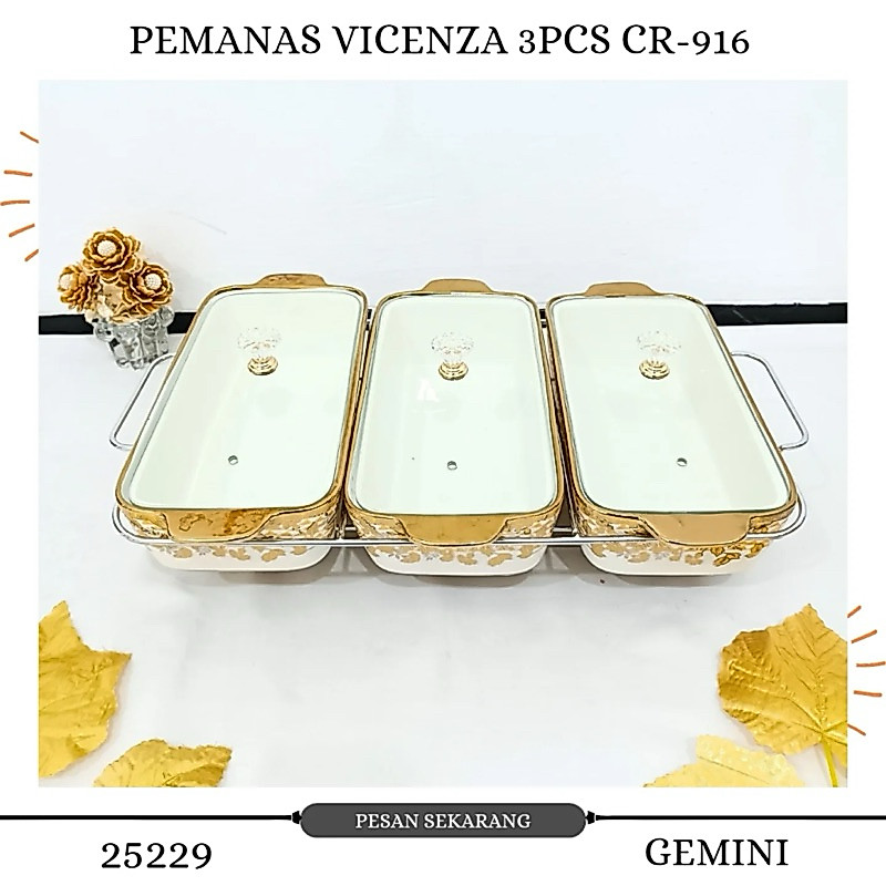 Vicenza CR916 Prasmanan Kermaik Serena Set 3 Tutup Kaca 1.3L Motif Gemini
