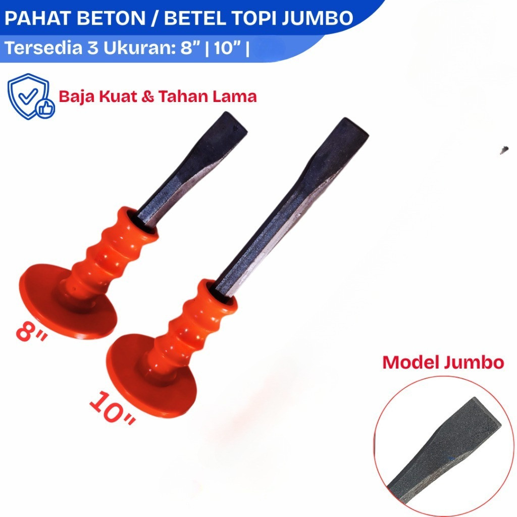 Pahat Beton | Betel Besi Topi JUMBO - Betel Tembok Gagang Karet 8, 10 Inch