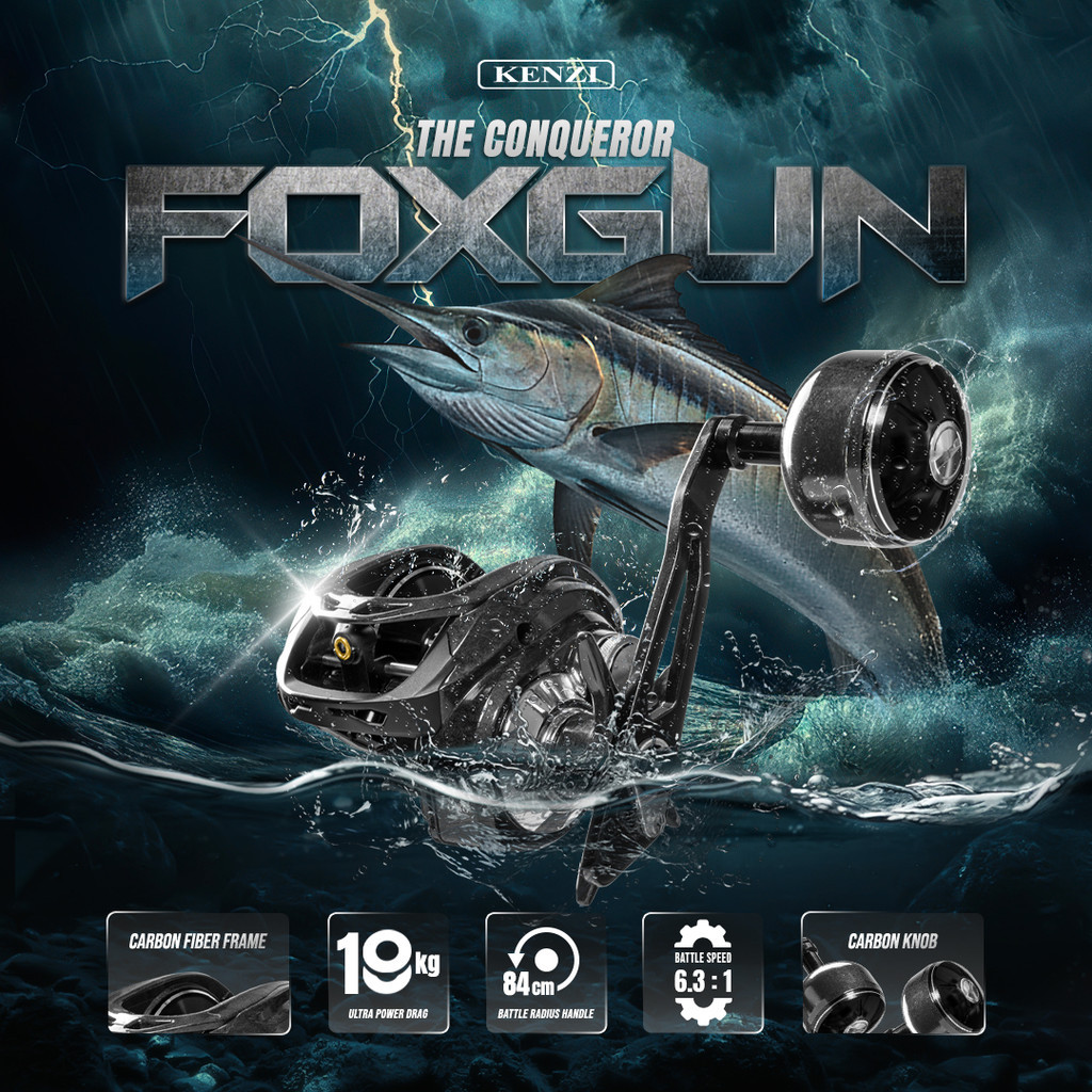 REEL KENZI FOXGUN FG-40 Baitcasting FULL CARBON Drag 18KG | Reel Pancing Laut Kuat Ringan 6.3:1 High