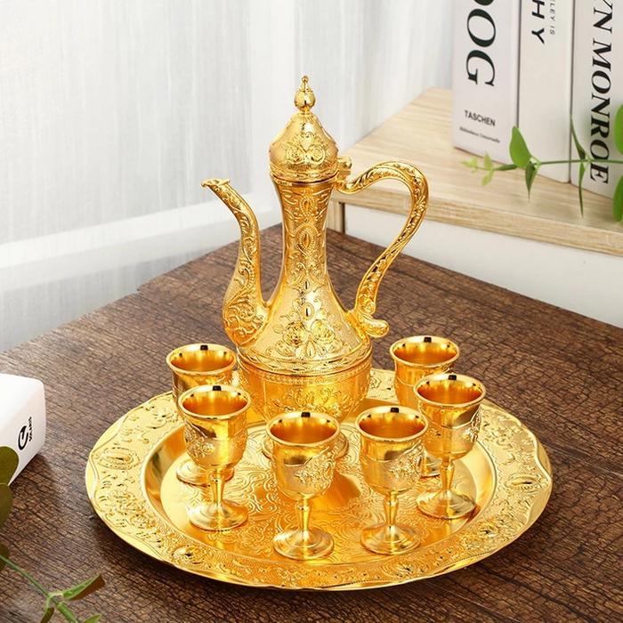 Set Teko Arab Emas 8 Pcs Teko + Cangkir Teh + Piring Kualitas Tinggi Luxury Tea Set