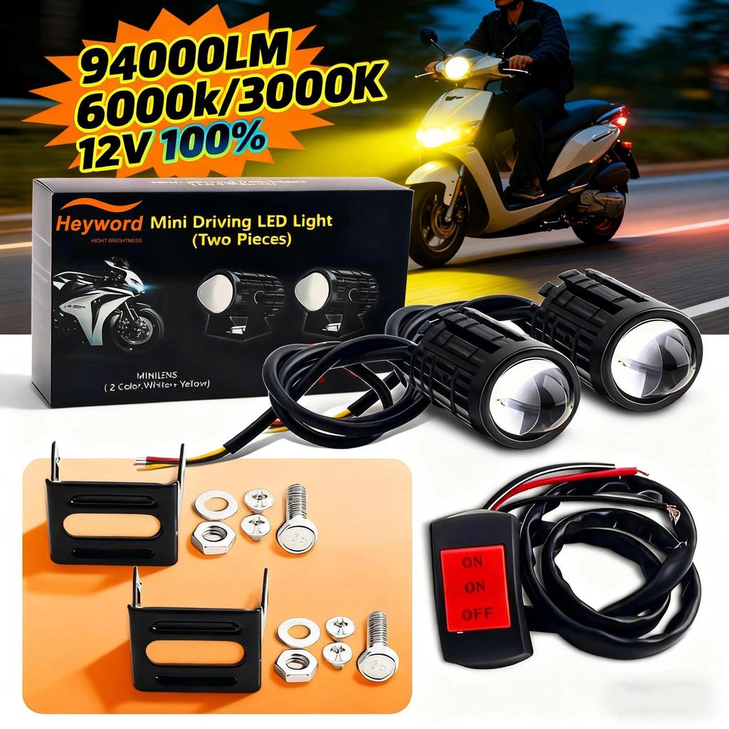 Heyword Motorcycle LED Fog Lights ATV Driving Fog Light Auxiliary Spotlight Projector Lens Super Bri