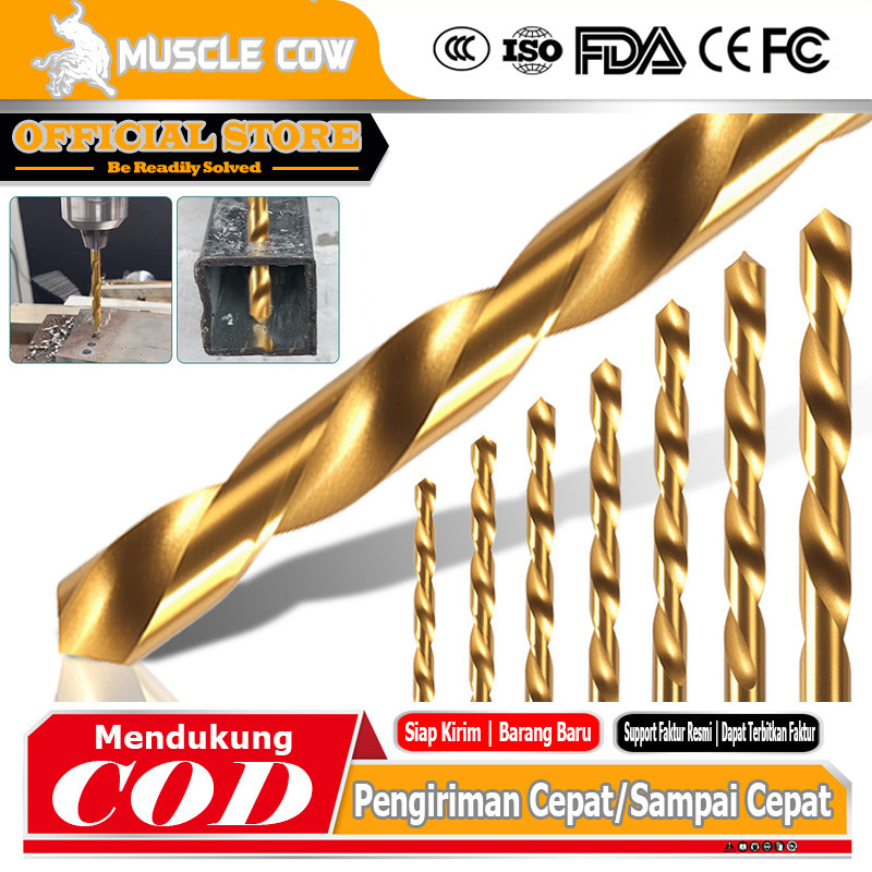 MUSCLE COW Mata Bor Besi HSS Titanium MUSCLE COW Set 3 Pcs Tajam Tahan Lama Tidak Mudah Patah Cocok 