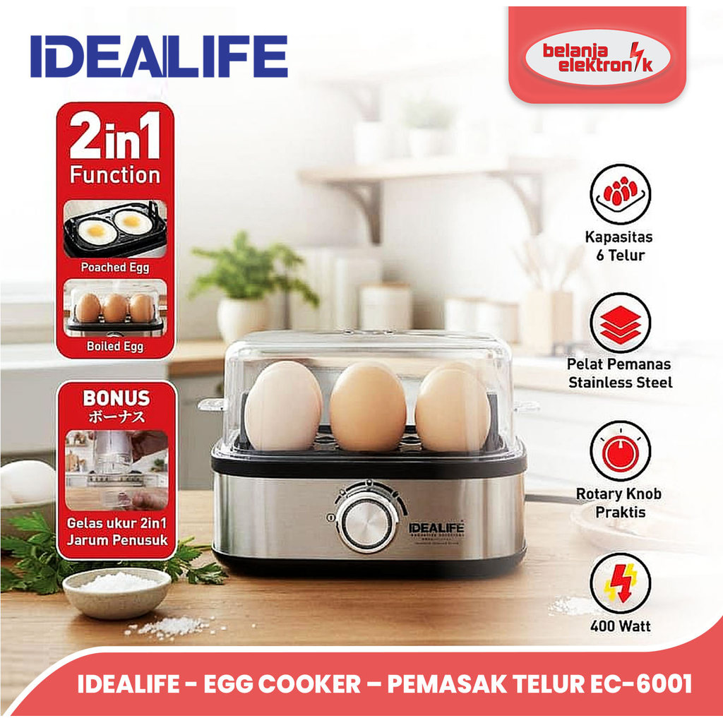 IDEALIFE EC-6001 EGG COOKER – PEMASAK TELUR ALAT REBUS TELUR LISTRIK OTOMATIS