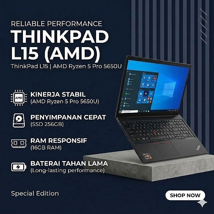 Thinkpad L15 AMD Ryzen 5 Pro 5650U Ram 16Gb Ssd 256Gb