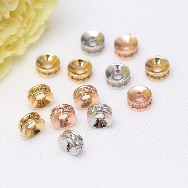 (1 paket 10) spacer zirkon bertatahkan mikro 18k, spacer bulat, aksesori gelang DIY buatan tangan