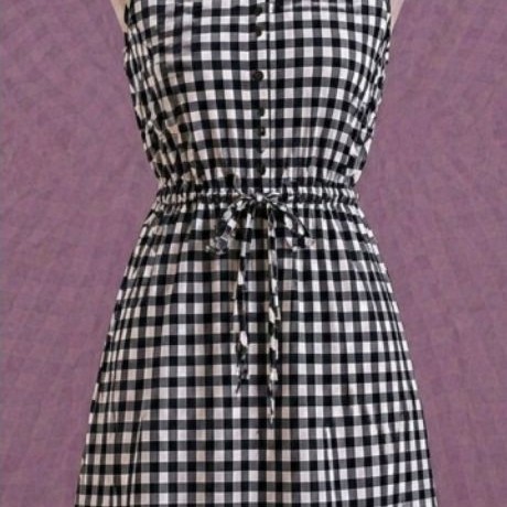 Dress kerah kotak-kotak hitam putih elegant