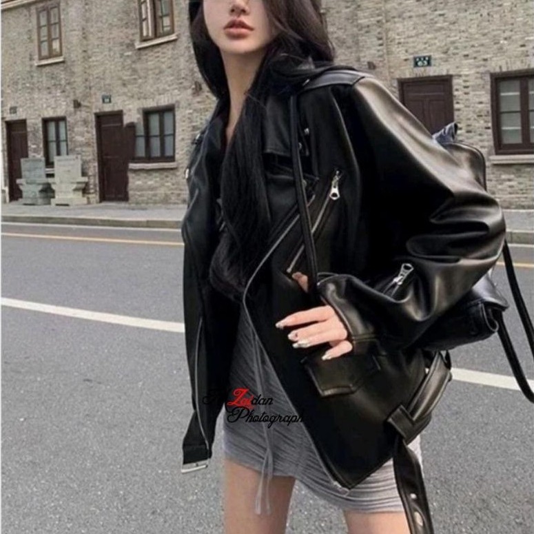 PROMO Jaket Wanita Vintage Kulit Sintetis Basis Ramones Punk Leather Korean Style Terbaru