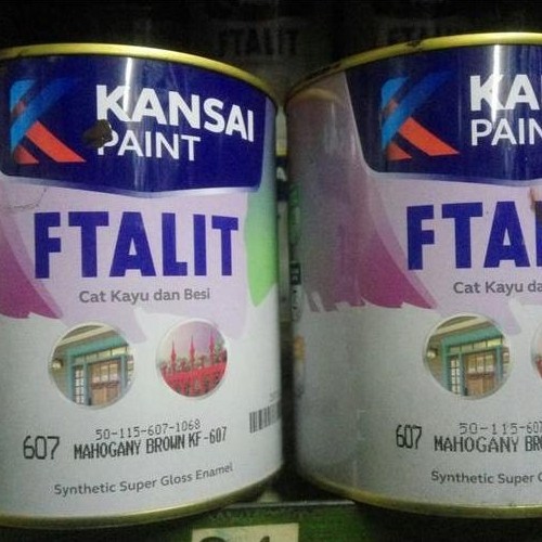 CAT BESI DAN KAYU WARNA COKLAT TUA KANSAI FTALIT KF-607 MAHOGANY BROWN KEMASAN PAIL-20KG