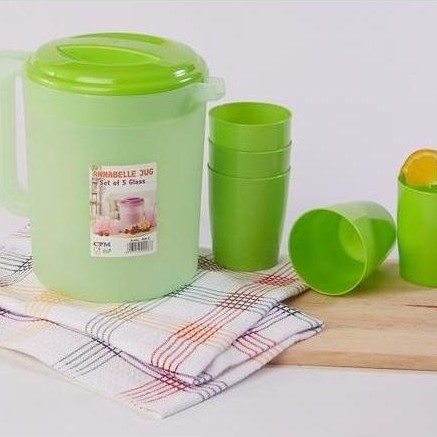 Bora- Annabelle Jug Infused Set Plus 5 Glass Hijau Lime