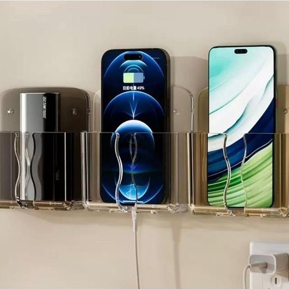 VIVIJEE Rak Uniq Ponsel Pengisi Daya Charger Stiker Sticker Tempat Akrilik Bening HP Phone Holder Re