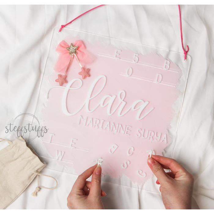 Clara Hospital Board | Biodata Bayi Newborn Baby Letter Board - Baby pink